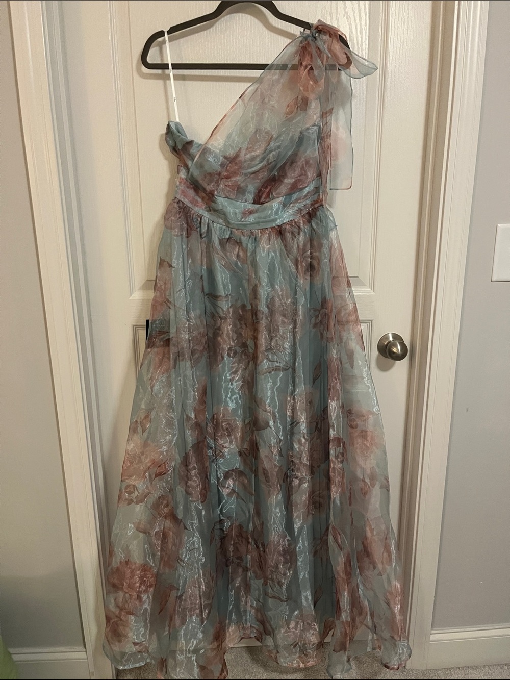 NWT LULUS Floral Organza Tie Shoulder Fairycore Wedding Guest Formal Ball Gown L - Picture 4 of 10